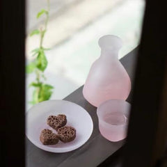 Hirota frozen glass sake set with tray snowstorm (pink) - J Mart