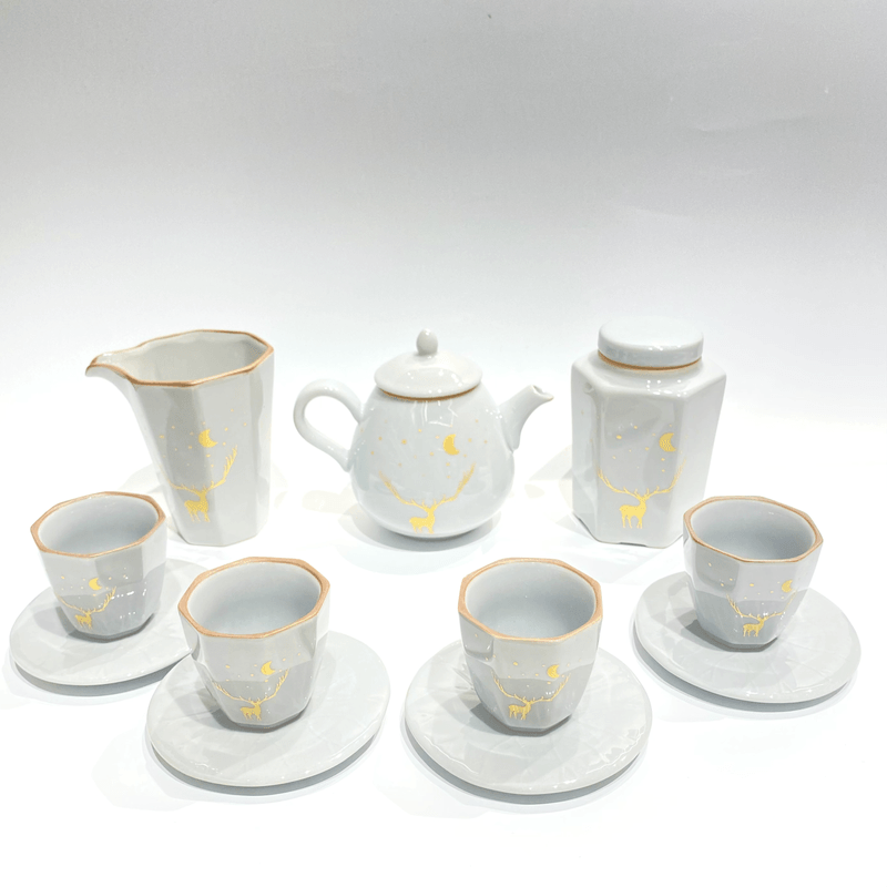 JDZ 4 cups 1 pot 1 Tea Can Deer - J Mart