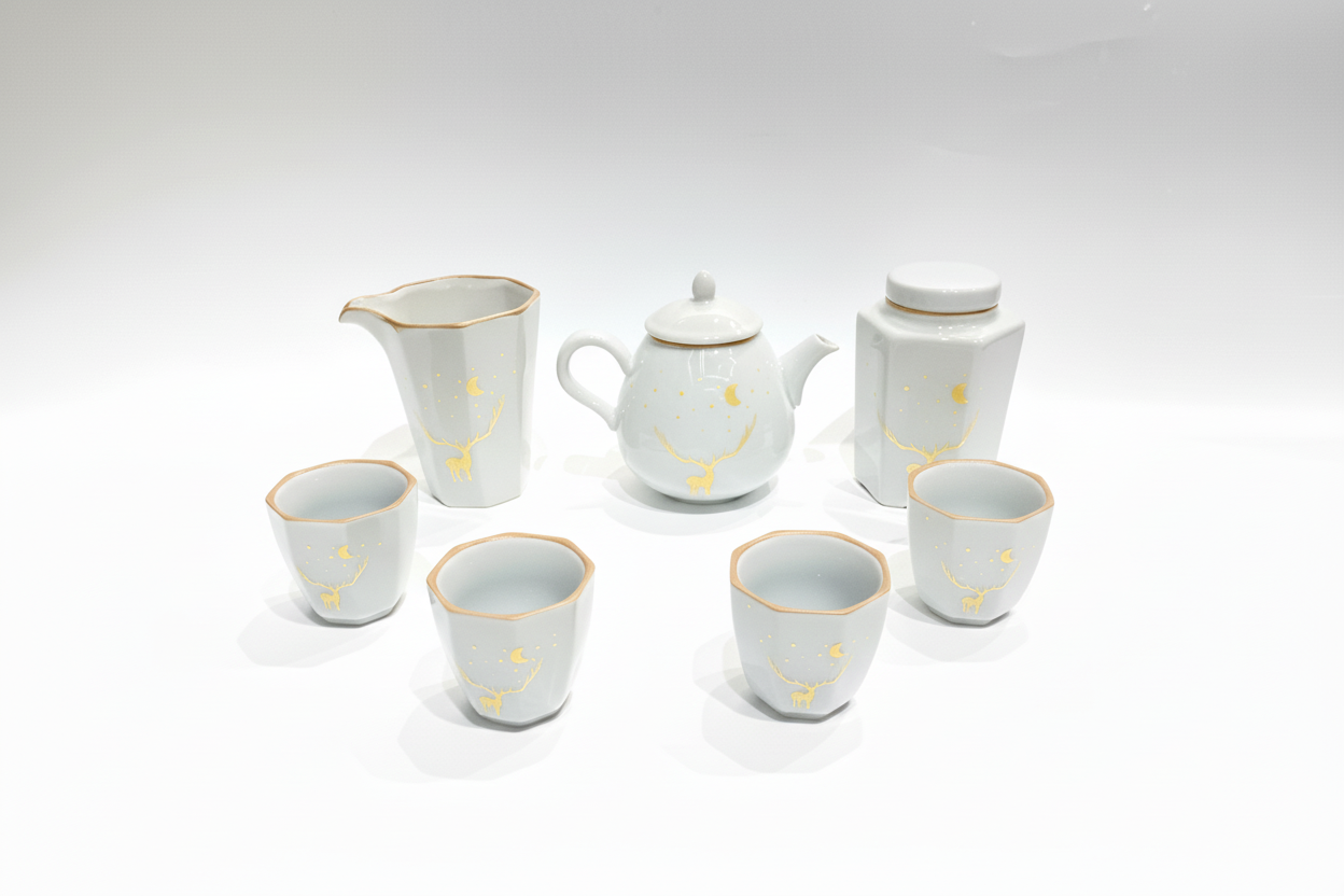 JDZ 4 cups 1 pot 1 Tea Can Deer - J Mart