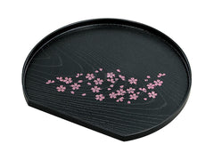 Black Lacquer Oval Tray - Sakura Blossom