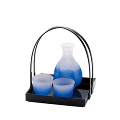 Hirota frozen glass sake set with tray snowstorm (blue) - J Mart