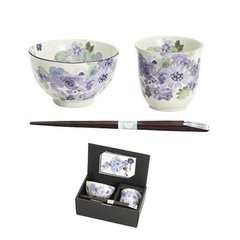 Cup & Rice bowl with chopstick set Blue - J Mart