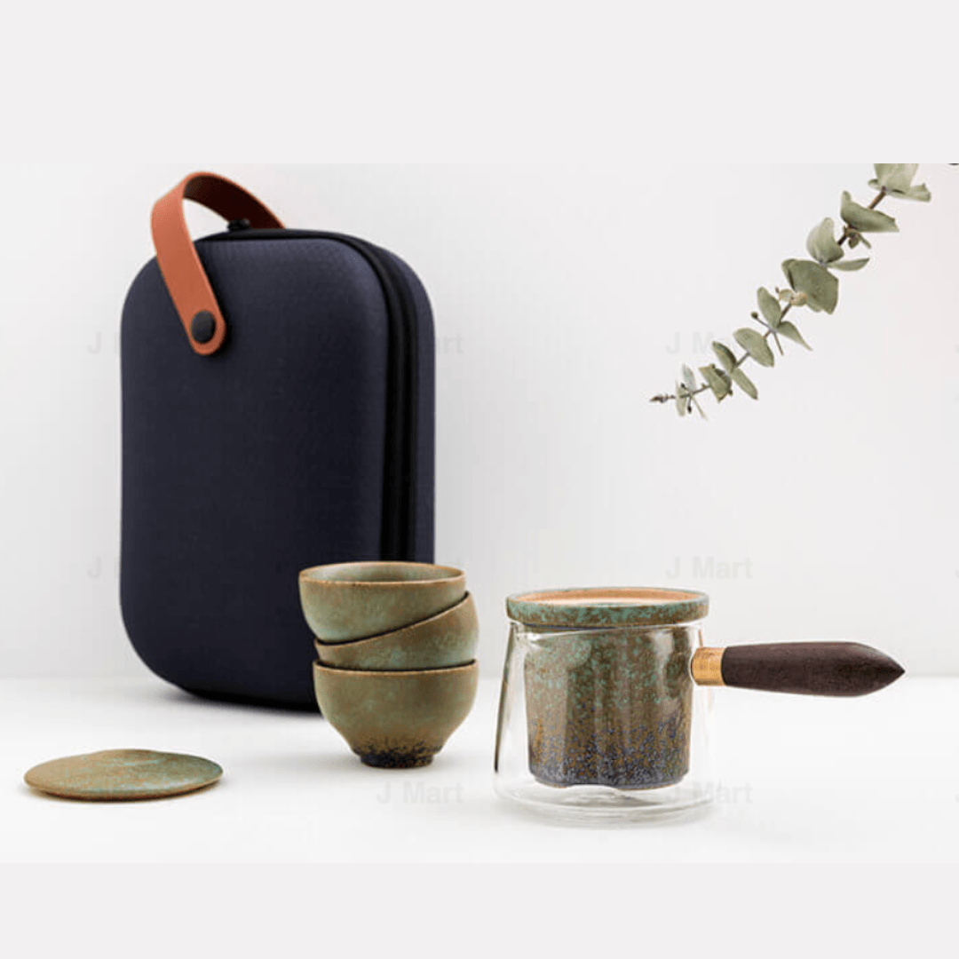 JDZ 3 green Cups + 1 green pot with 1 glass - J Mart