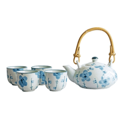 JDZ 4 cups 1 Tea pot Blue Flower - J Mart