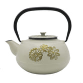 Cast Iron Teapot-White with flowers 1.0L