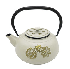 Cast Iron Teapot-White with flowers 1.0L