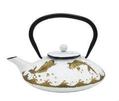Cast Iron Teapot-White with golden fish 750ml