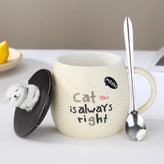 Ceramic Coffee Mug with Lid & Spoon – Cute Cat Series