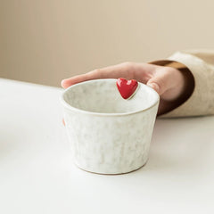 Minimal Ceramic Coffee Cup with 3D Red Hearts