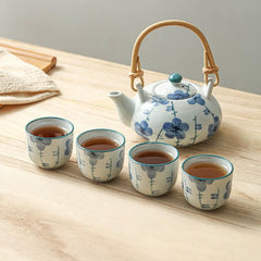 JDZ 4 cups 1 Tea pot Blue Flower - J Mart