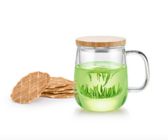 SAMADOYO glass tea cup with filter and bamboo lid 500ml