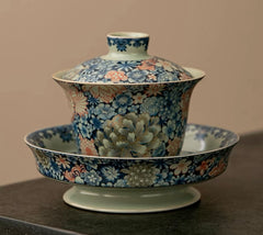 Ru Kiln Blue and White Ceramic Tea Cup – Traditional Series (Ru Vine Blossom)
