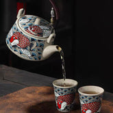 JDZ Artisan Celadon Teapot Set with Carp Pattern (1 Teapot + 2 Matching Cups)