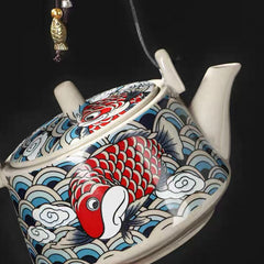 JDZ Artisan Celadon Teapot Set with Carp Pattern (1 Teapot + 2 Matching Cups)