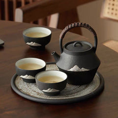 JDZ 3 cup 1 Pot Black Gold Mountain Pattern Tea Set