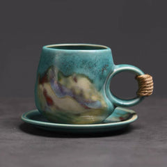 Handcrafted Ceramic Mug & Saucer Set - Rope Handle Collection