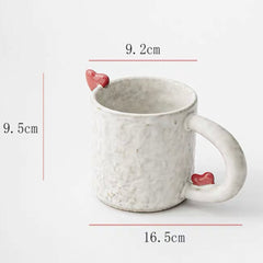 Minimalist Ceramic Mug with 3D Red Hearts