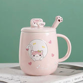 3D Cute Cat Ceramic Mug with Lid – 480ml | Warm Pastel Colours