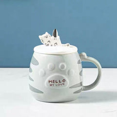Cute Cat Ceramic Mug with Lid Heat-Resistant - 450ml