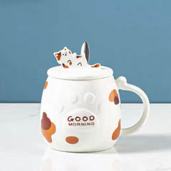 Cute Cat Ceramic Mug with Lid Heat-Resistant - 450ml