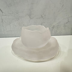 Glass Tea Cup with Plate WHITE