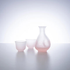 Hirota frozen glass sake set with tray snowstorm (pink) - J Mart