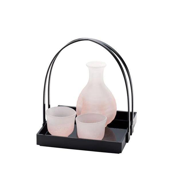 Hirota frozen glass sake set with tray snowstorm (pink) - J Mart