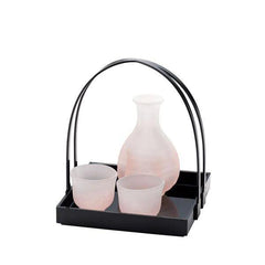 Hirota frozen glass sake set with tray snowstorm (pink) - J Mart