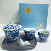 JDZ 2 cup 1 tea pot with blue and white porcelain - J Mart