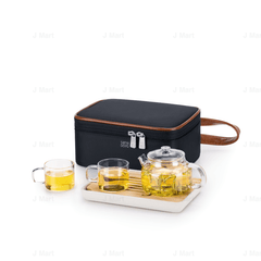 SAMADOYO travel glass tea set (teapot 180ml+tea cup 60ml*2+tea tray+travel bag) - J Mart