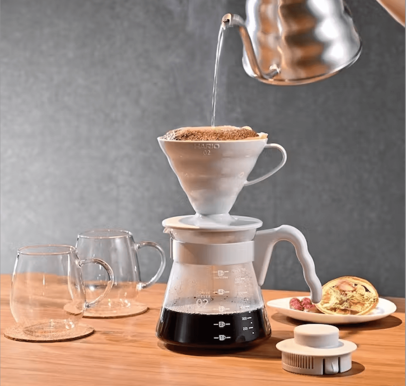 Hario V60 coffee server set 02 palegray 700ml for 1-4 cups - J Mart