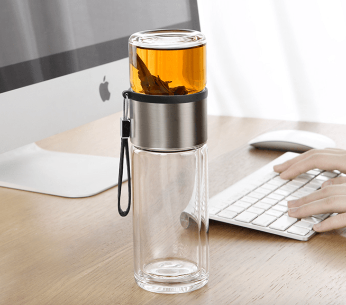 238ml tea & water separating tumbler with double-walled glass Silver - J Mart