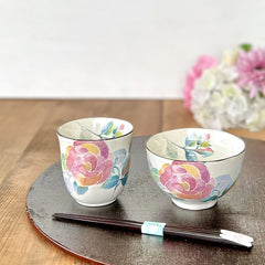 Cup & Rice bowl with chopstick set Rose