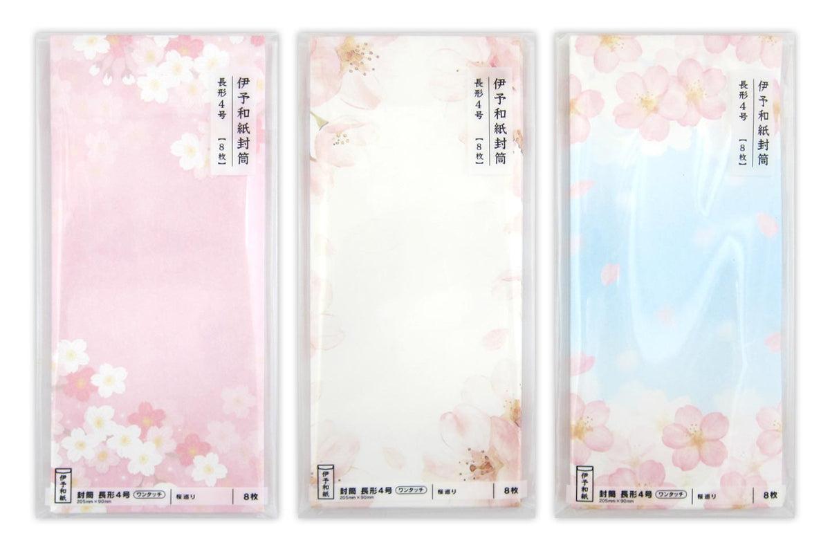 Iyo Washi envelope, long size 4, one-touch cherry blossom tour SD, 8 sheets/3AST