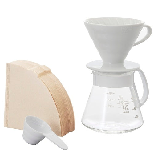 Hario V60 ceramic coffee dripper set 02 white 600ml for 1-4 cups