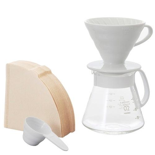 Hario V60 ceramic coffee dripper set 02 white 600ml for 1-4 cups - J Mart