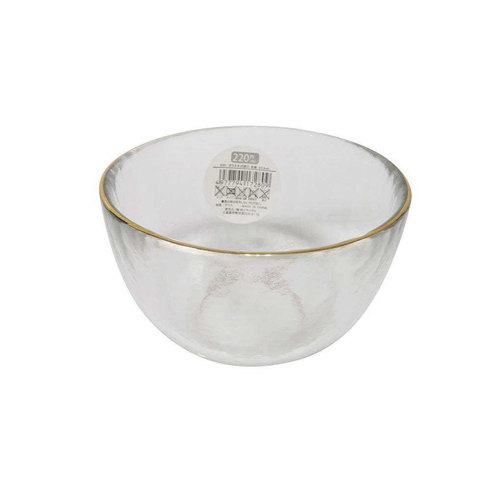 Glass noodle bowl with gold trim 9.5cm