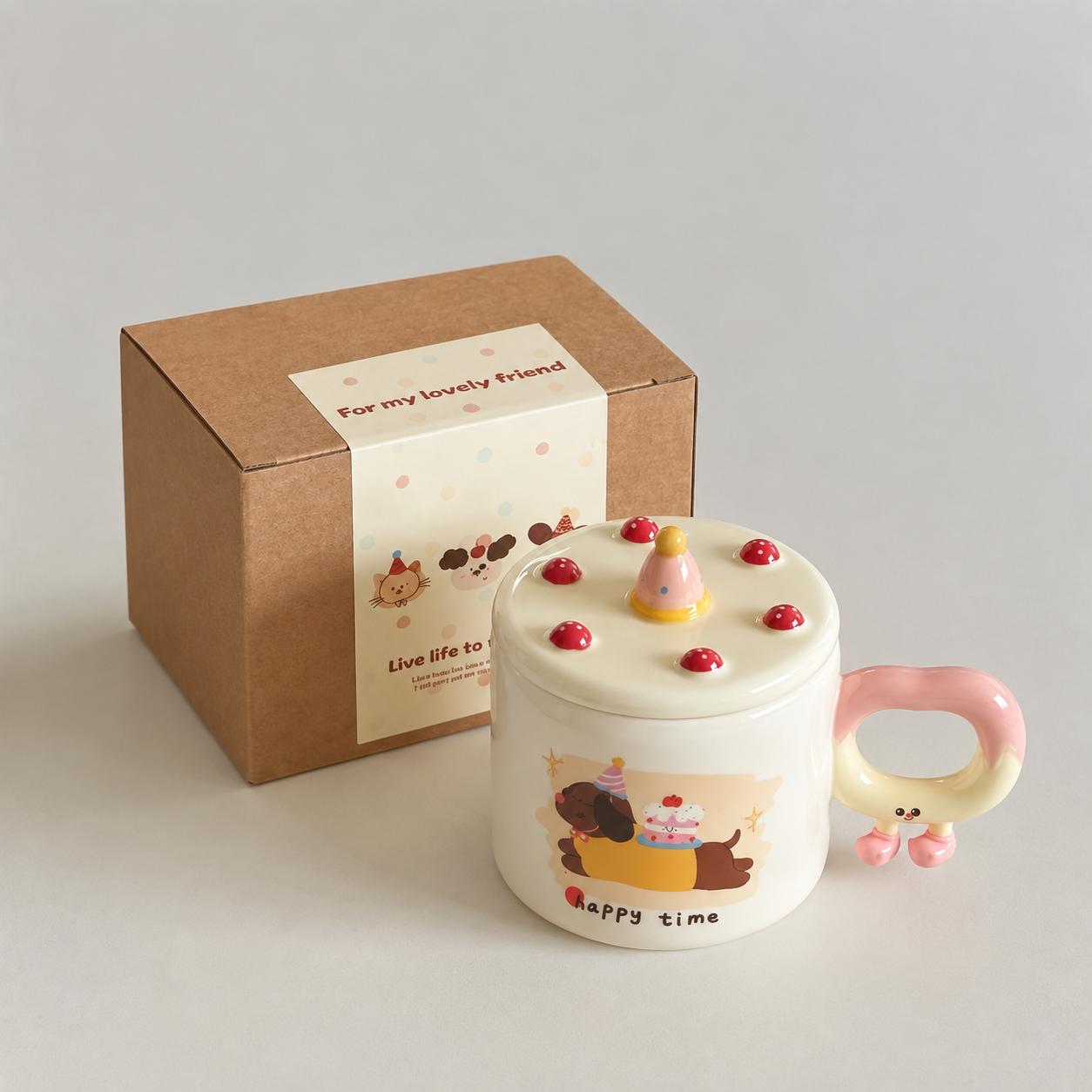 Happy All The Time Ceramic Mug – Cute Cat and Dog Edition
