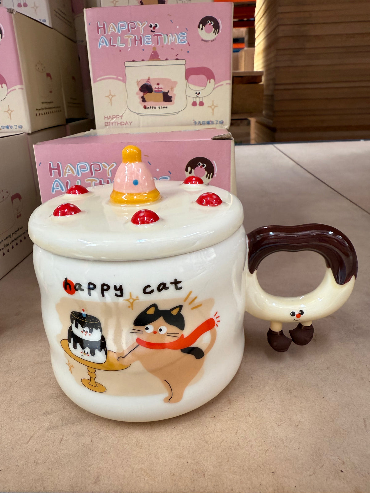 Happy All The Time Ceramic Mug – Cute Cat and Dog Edition