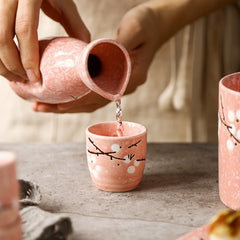Japan Sake Set One bottle with 6 cups Pink