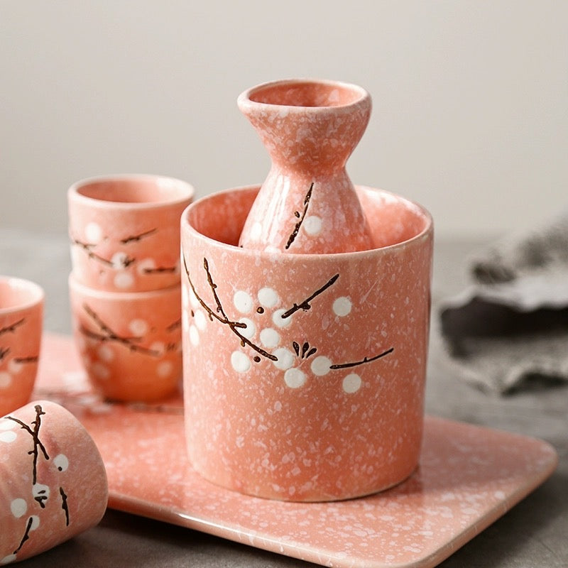 Japan Sake Set One bottle with 6 cups Pink