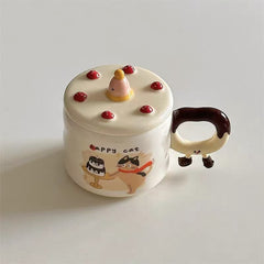 Happy All The Time Ceramic Mug – Cute Cat and Dog Edition
