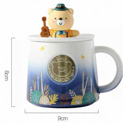 Lucky Bear Ceramic Mug with Lid – Guitar Edition