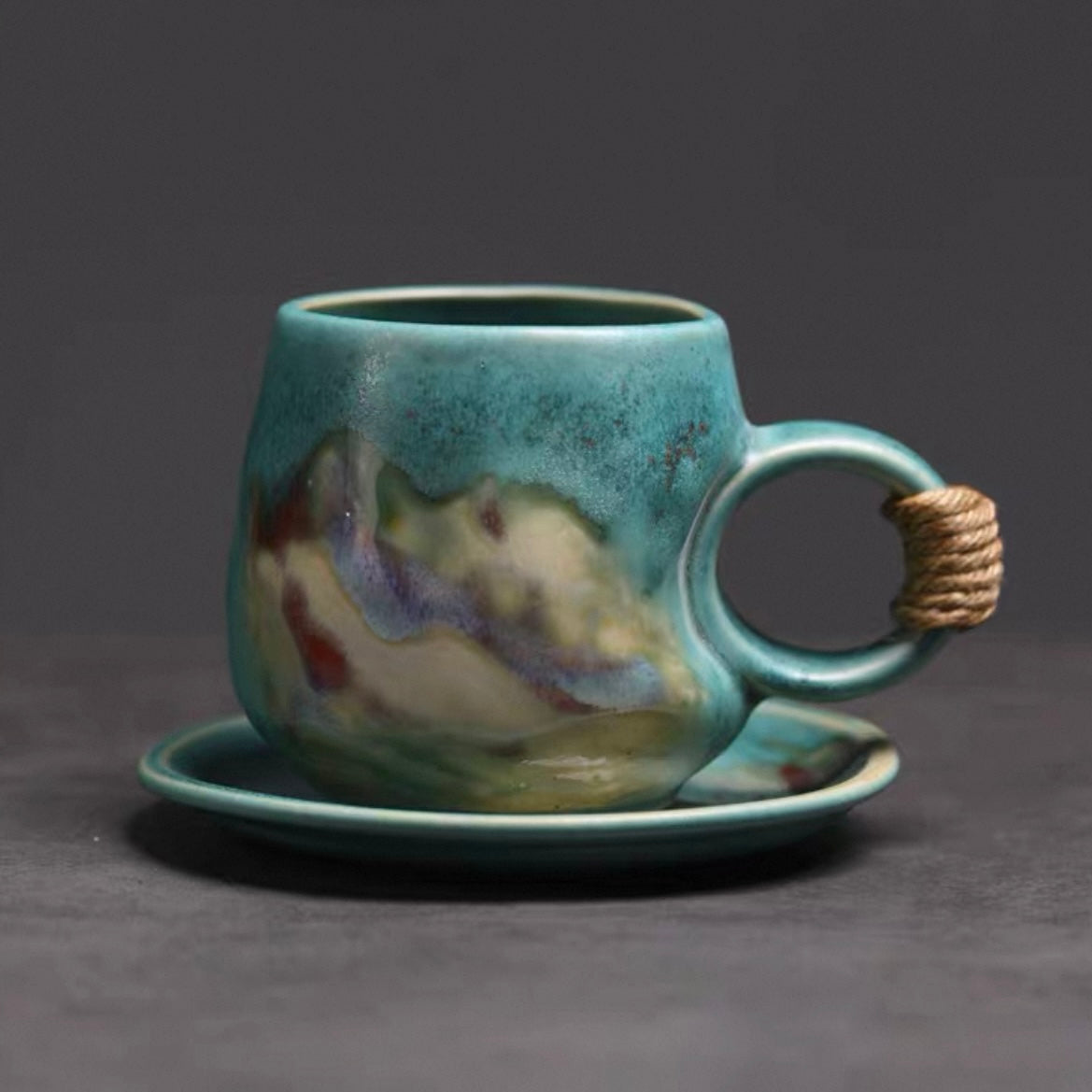 Handcrafted Ceramic Mug & Saucer Set - Rope Handle Collection