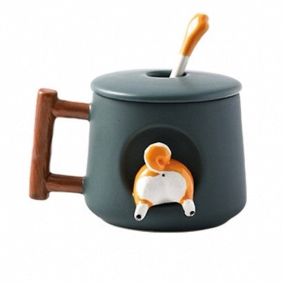 Dog-Themed Ceramic Mug Set – Creative 3D Design with Lid & Spoon