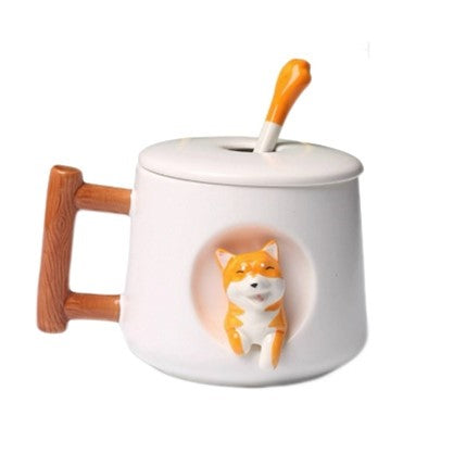 Dog-Themed Ceramic Mug Set – Creative 3D Design with Lid & Spoon