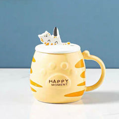 Cute Cat Ceramic Mug with Lid Heat-Resistant - 450ml