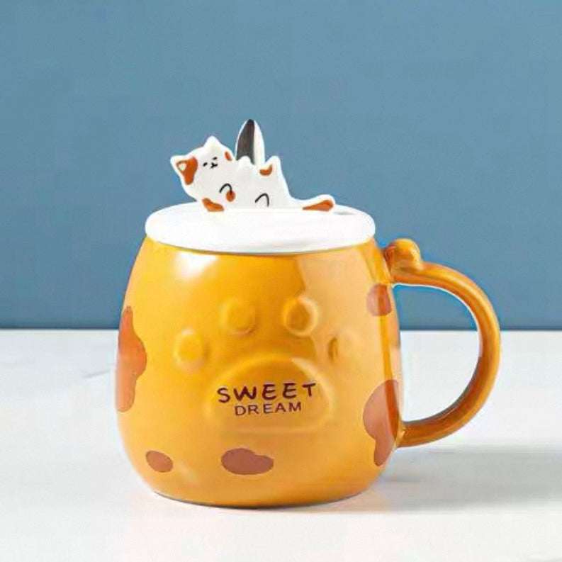 Cute Cat Ceramic Mug with Lid Heat-Resistant - 450ml