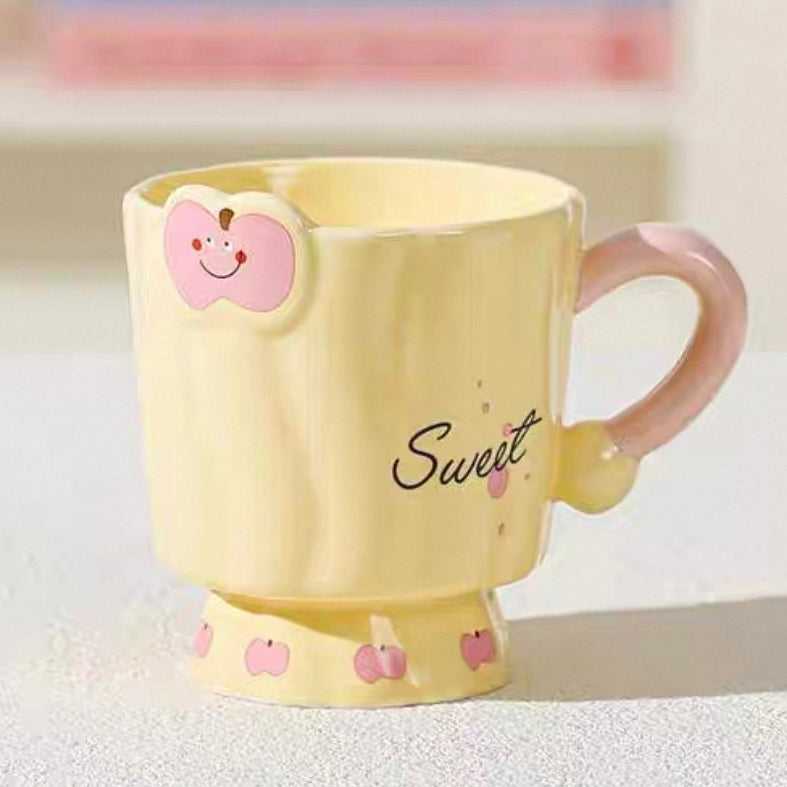 Cute Apple Ceramic Mug – 3D Apple Handle, Colorful Large Cup