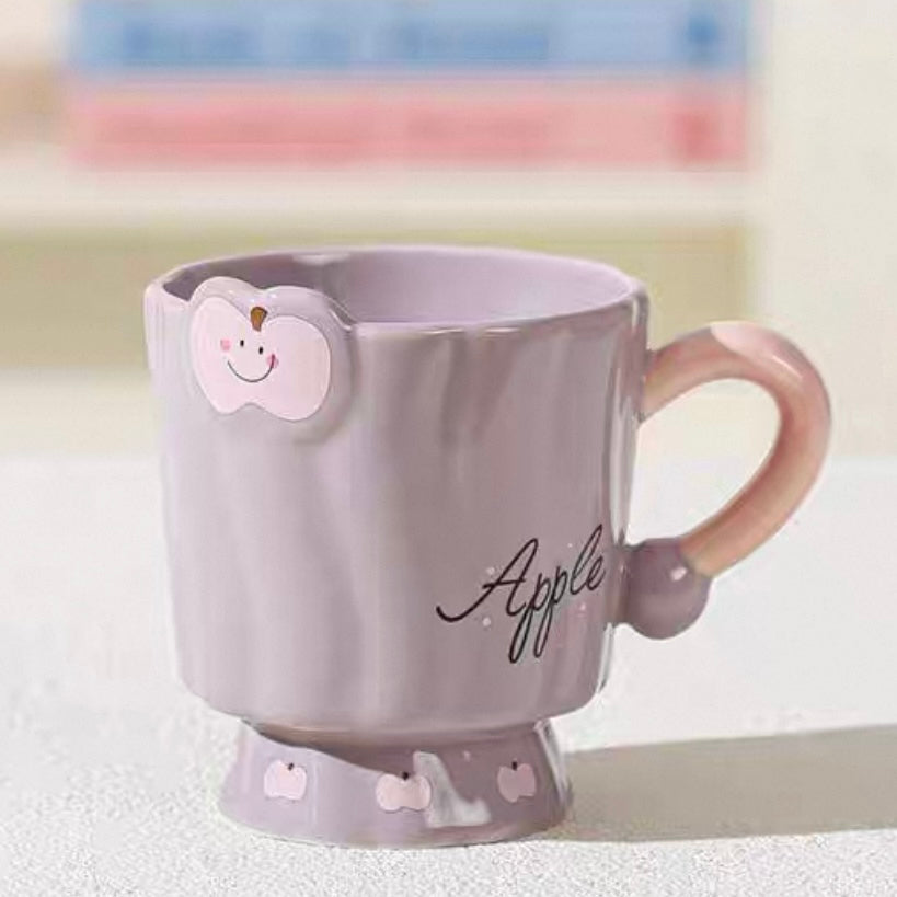 Cute Apple Ceramic Mug – 3D Apple Handle, Colorful Large Cup
